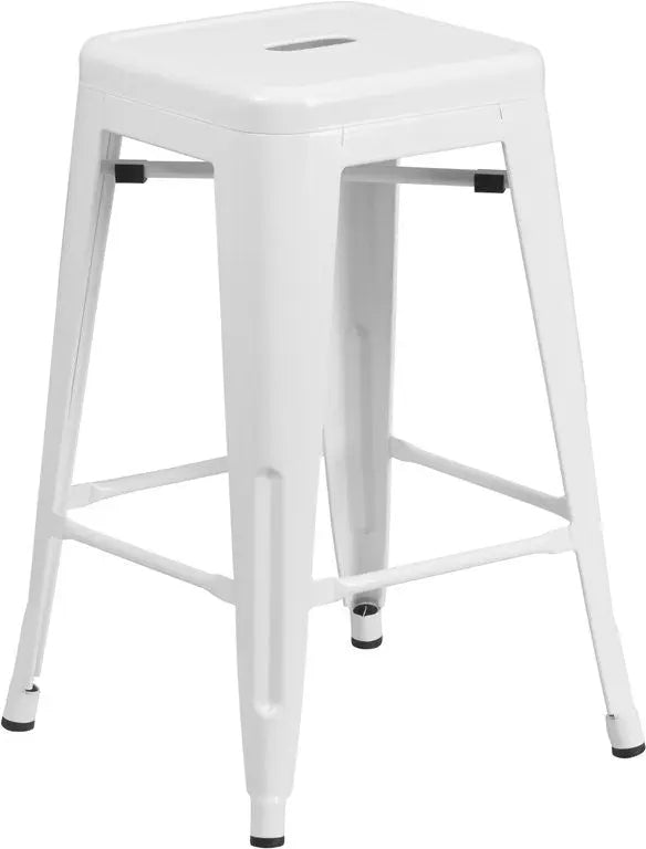 Brimmes 24"H Metal Counter Stool Backless White w/Square Seat, Stackable iHome Studio