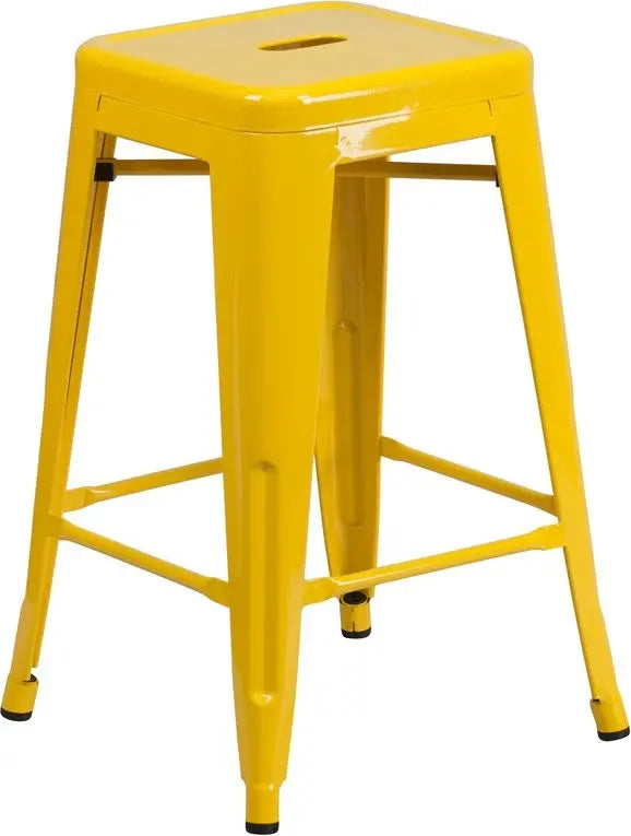 Brimmes 24"H Metal Counter Stool Backless Yellow w/Square Seat, Stackable iHome Studio