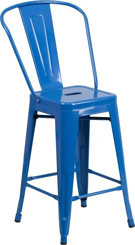 Brimmes 24"H Metal Counter Stool Blue w/Curved Vertical Slat iHome Studio