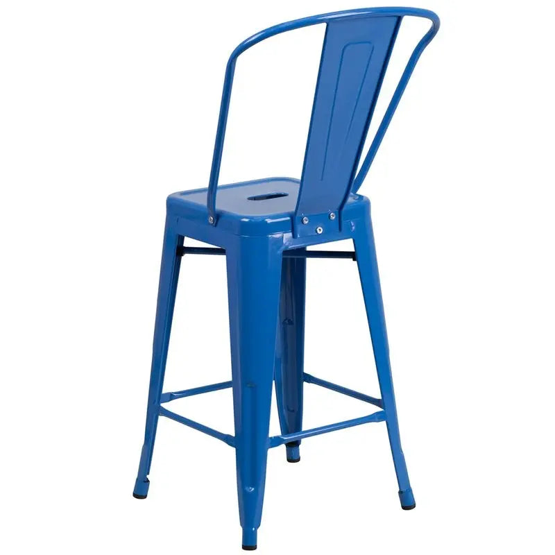 Brimmes 24"H Metal Counter Stool Blue w/Curved Vertical Slat iHome Studio