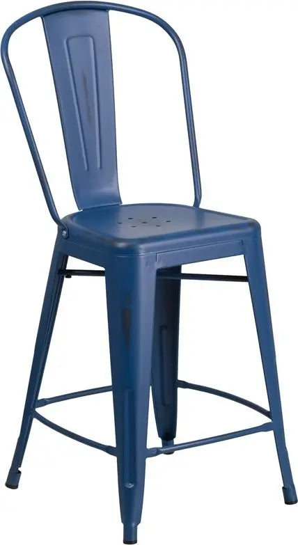 Brimmes 24"H Metal Counter Stool Distressed Antique Blue w/Curved Vertical Slat iHome Studio