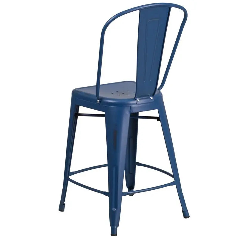 Brimmes 24"H Metal Counter Stool Distressed Antique Blue w/Curved Vertical Slat iHome Studio