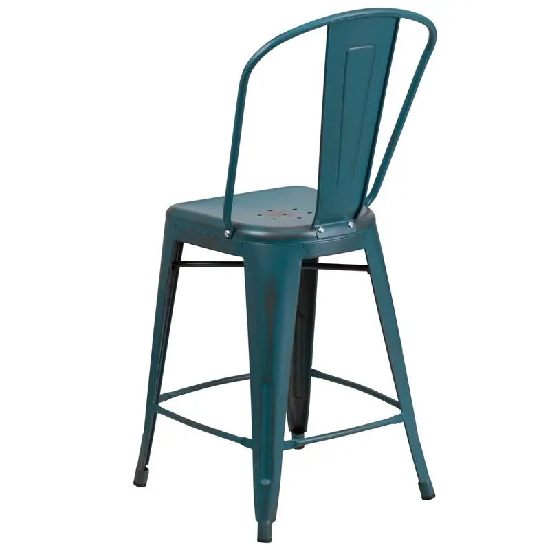 Brimmes 24"H Metal Counter Stool Distressed Blue-Teal w/Curved Vertical Slat iHome Studio