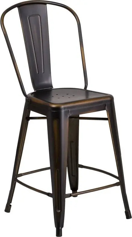 Brimmes 24"H Metal Counter Stool Distressed Copper w/Curved Vertical Slat iHome Studio