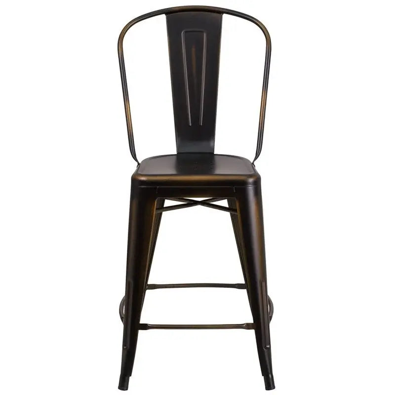 Brimmes 24"H Metal Counter Stool Distressed Copper w/Curved Vertical Slat iHome Studio