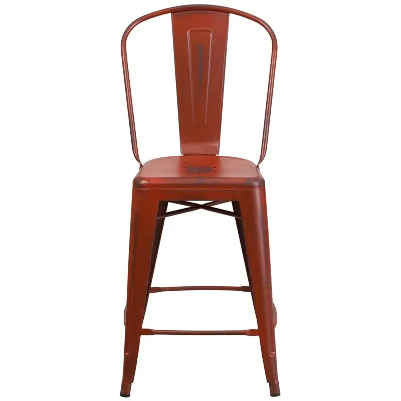 Brimmes 24"H Metal Counter Stool Distressed Red w/Curved Vertical Slat iHome Studio