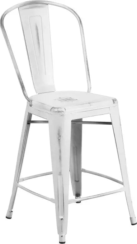 Brimmes 24"H Metal Counter Stool Distressed White w/Curved Vertical Slat iHome Studio