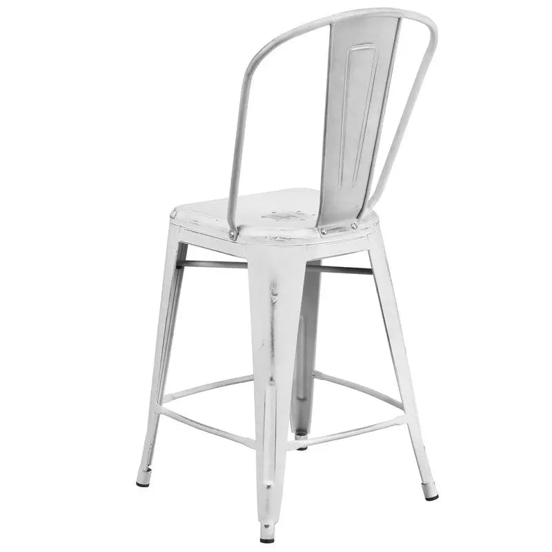 Brimmes 24"H Metal Counter Stool Distressed White w/Curved Vertical Slat iHome Studio