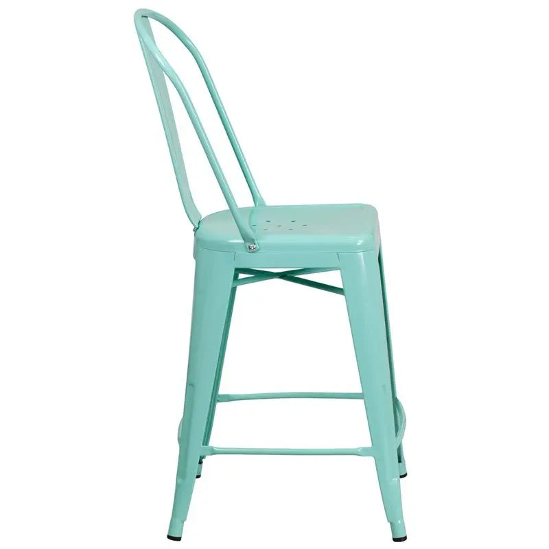 Brimmes 24"H Metal Counter Stool Mint Green w/Curved Vertical Slat iHome Studio