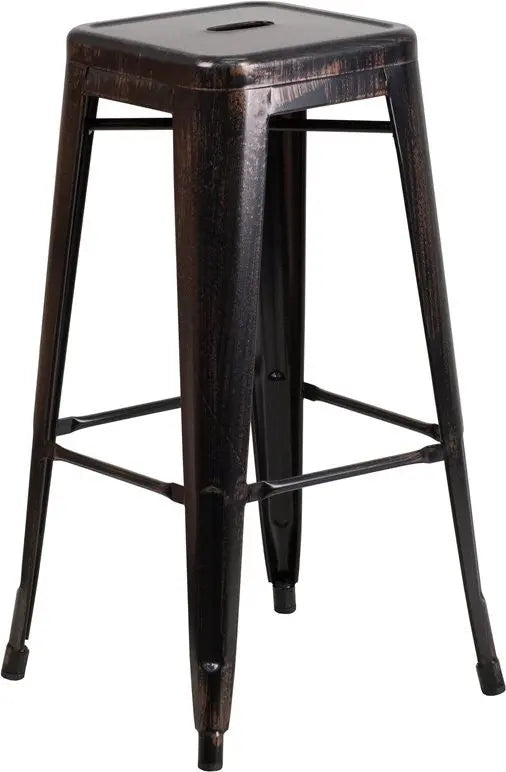 Brimmes 30"H Metal Barstool Backless Black-Antique Gold w/Square Seat iHome Studio