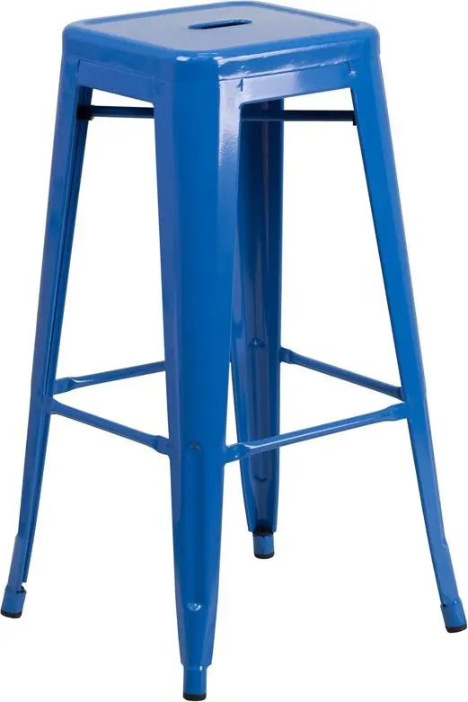 Brimmes 30"H Metal Barstool Backless Blue w/Square Seat, Stackable iHome Studio