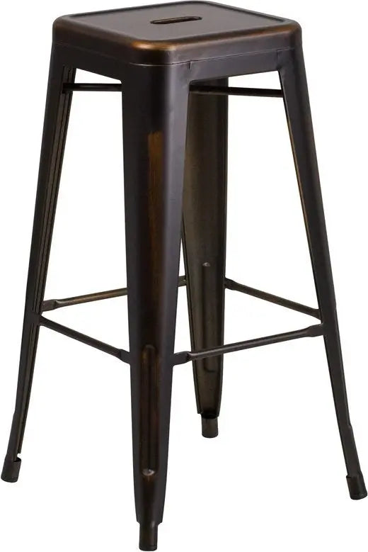 Brimmes 30"H Metal Barstool Backless Distressed Copper, Stackable iHome Studio