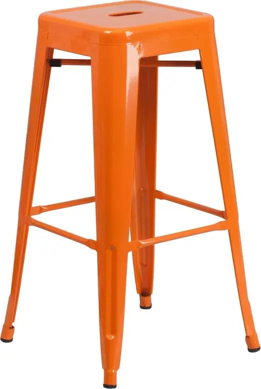 Brimmes 30"H Metal Barstool Backless Orange w/Square Seat, Stackable iHome Studio