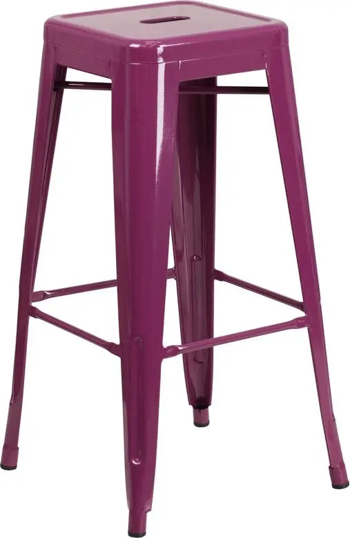 Brimmes 30"H Metal Barstool Backless Purple, Stackable iHome Studio