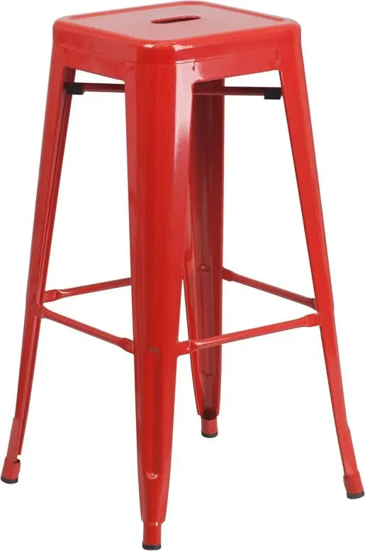 Brimmes 30"H Metal Barstool Backless Red w/Square Seat, Stackable iHome Studio