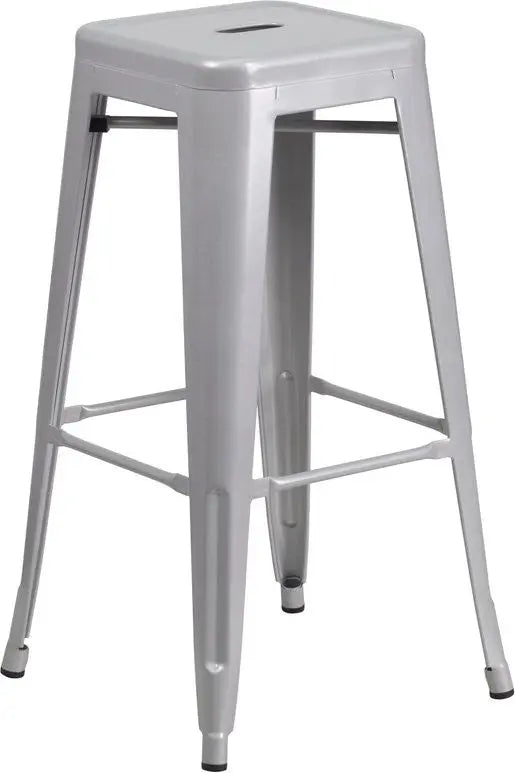 Brimmes 30"H Metal Barstool Backless Silver w/Square Seat, Stackable iHome Studio