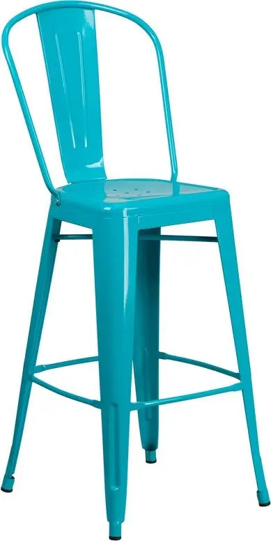 Brimmes 30"H Metal Barstool Crystal Teal-Blue w/Curved Vertical Slat iHome Studio