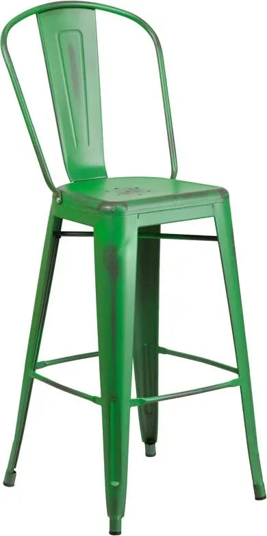 Brimmes 30"H Metal Barstool Distressed Green w/Curved Vertical Slat iHome Studio