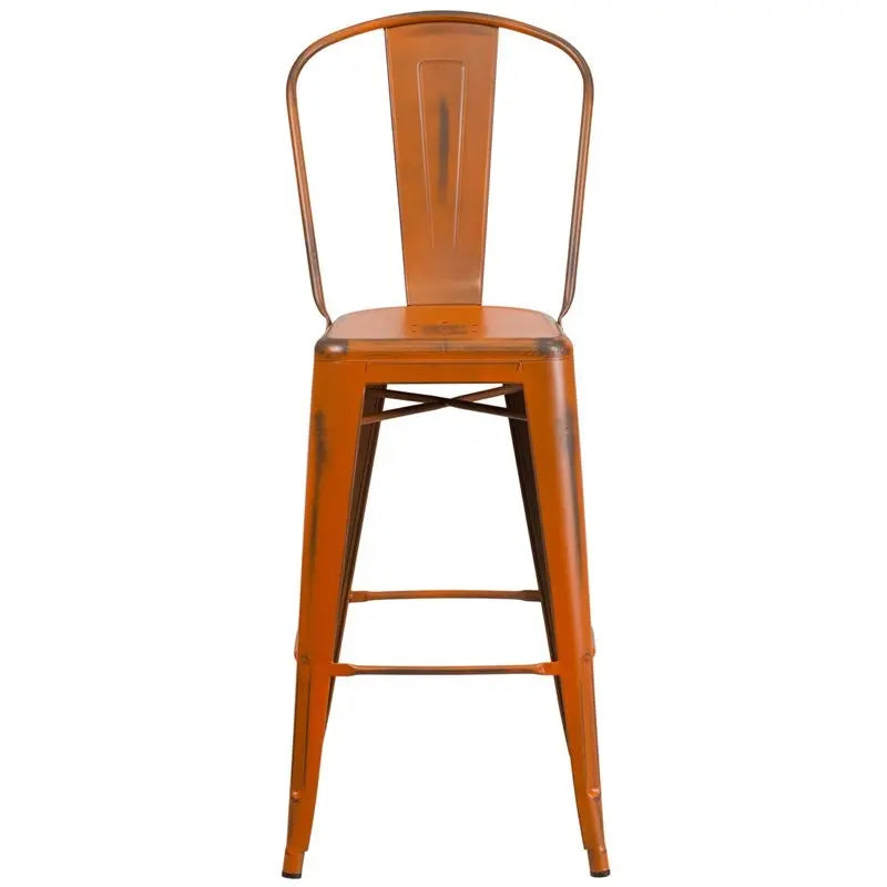 Brimmes 30"H Metal Barstool Distressed Orange w/Curved Vertical Slat iHome Studio