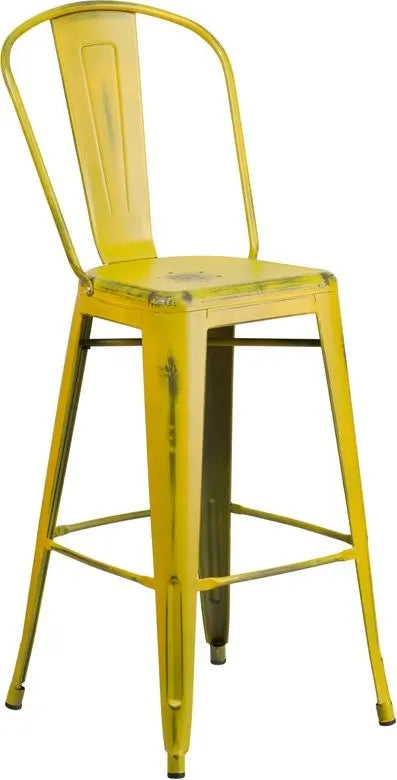 Brimmes 30"H Metal Barstool Distressed Yellow w/Curved Vertical Slat iHome Studio
