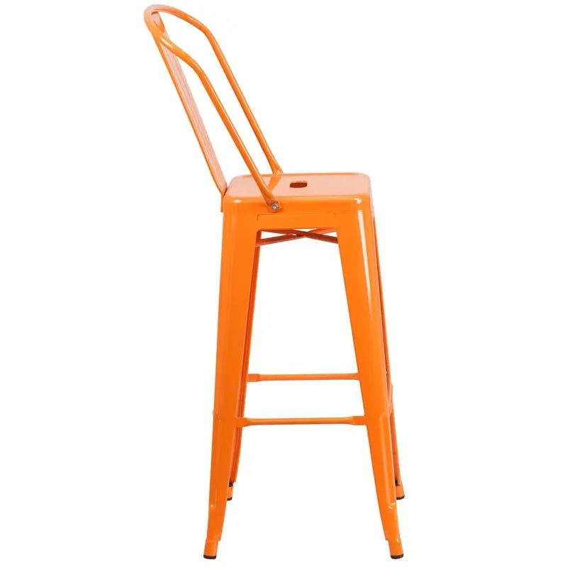 Brimmes 30"H Metal Barstool Orange w/Curved Vertical Slat iHome Studio