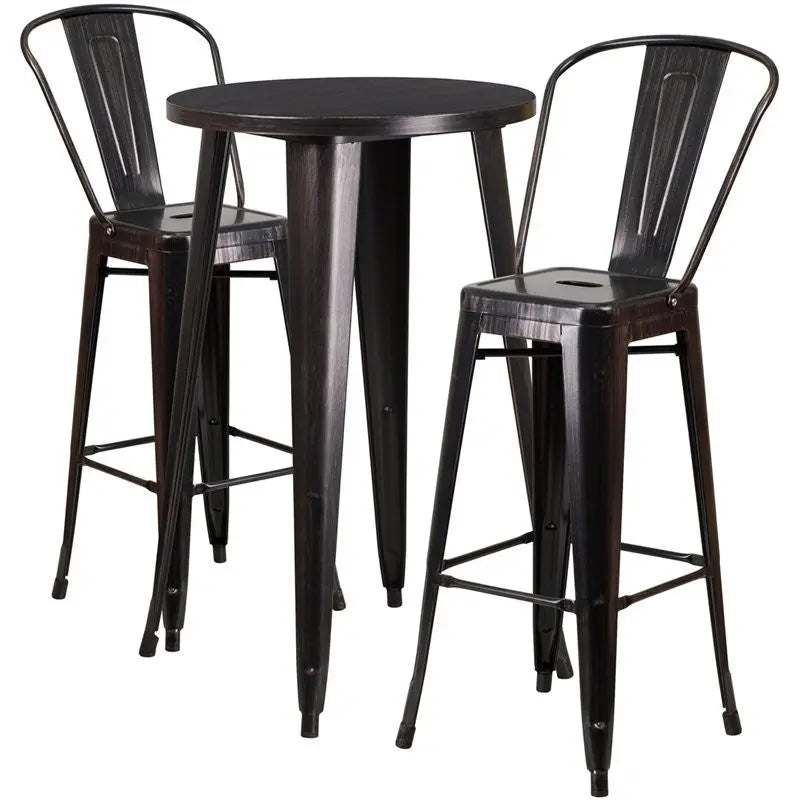 Brimmes 3pcs Round 24'' Black-Antique Gold Metal Table w/2 Cafe Barstool iHome Studio