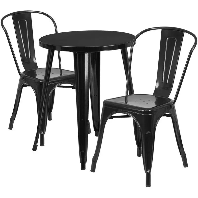 Brimmes 3pcs Round 24'' Black Metal Table w/2 Cafe Chairs iHome Studio