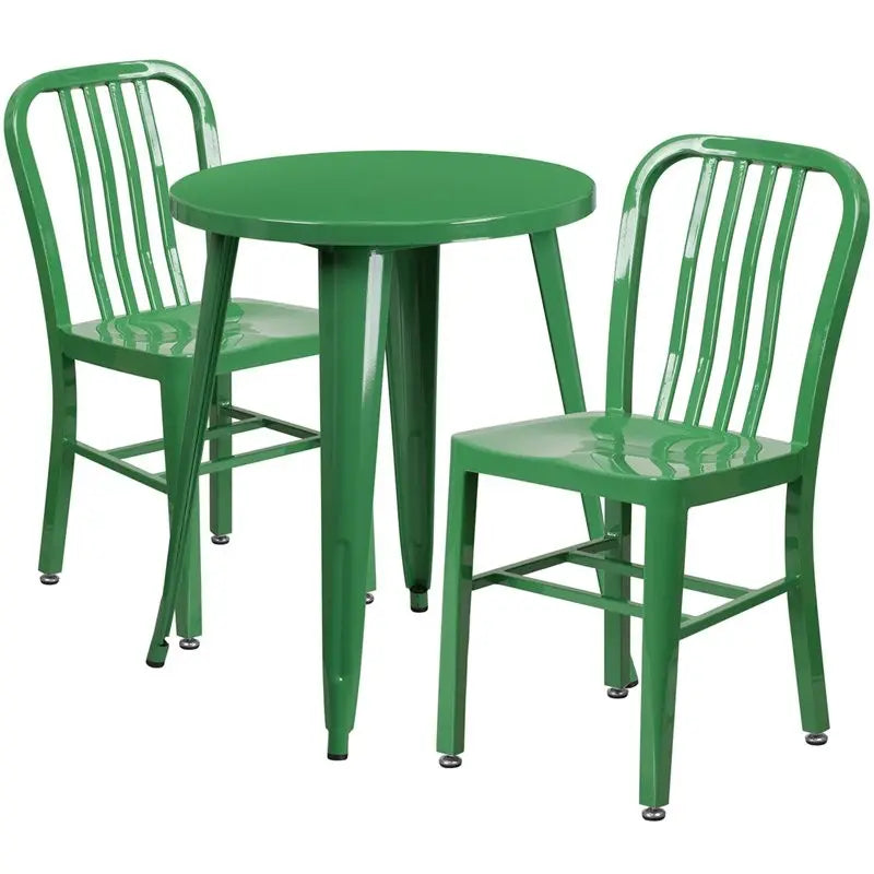 Brimmes 3pcs Round 24'' Green Metal Table w/2 Vertical Slat Back Chairs iHome Studio