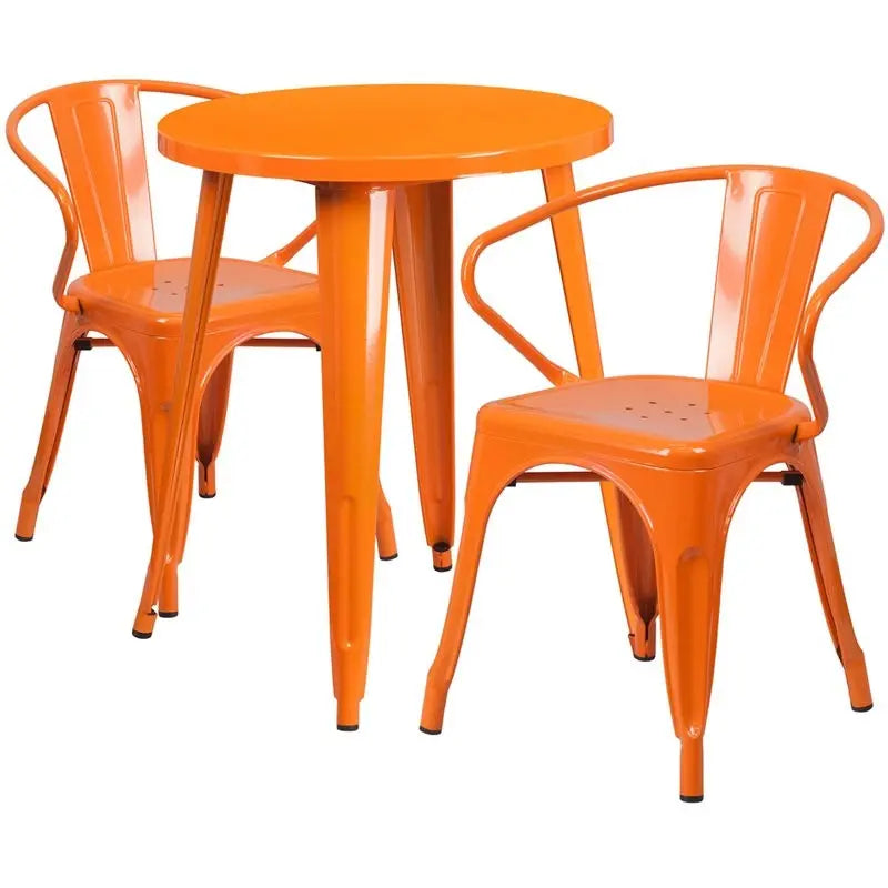 Brimmes 3pcs Round 24'' Orange Metal Table w/2 Arm Chairs iHome Studio