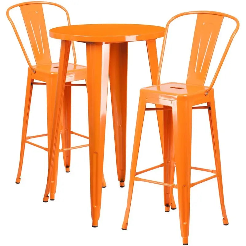 Brimmes 3pcs Round 24'' Orange Metal Table w/2 Cafe Barstool iHome Studio