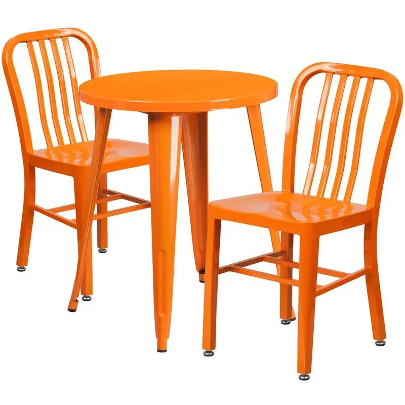 Brimmes 3pcs Round 24'' Orange Metal Table w/2 Vertical Slat Back Chairs iHome Studio
