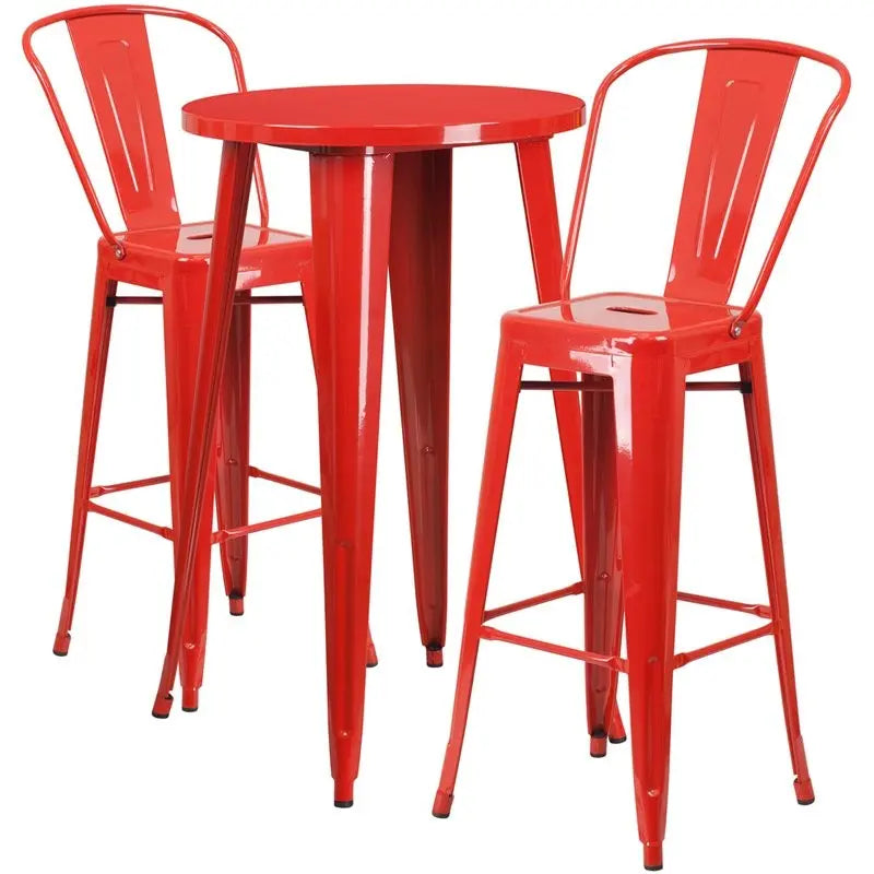 Brimmes 3pcs Round 24'' Red Metal Table w/2 Cafe Barstool iHome Studio