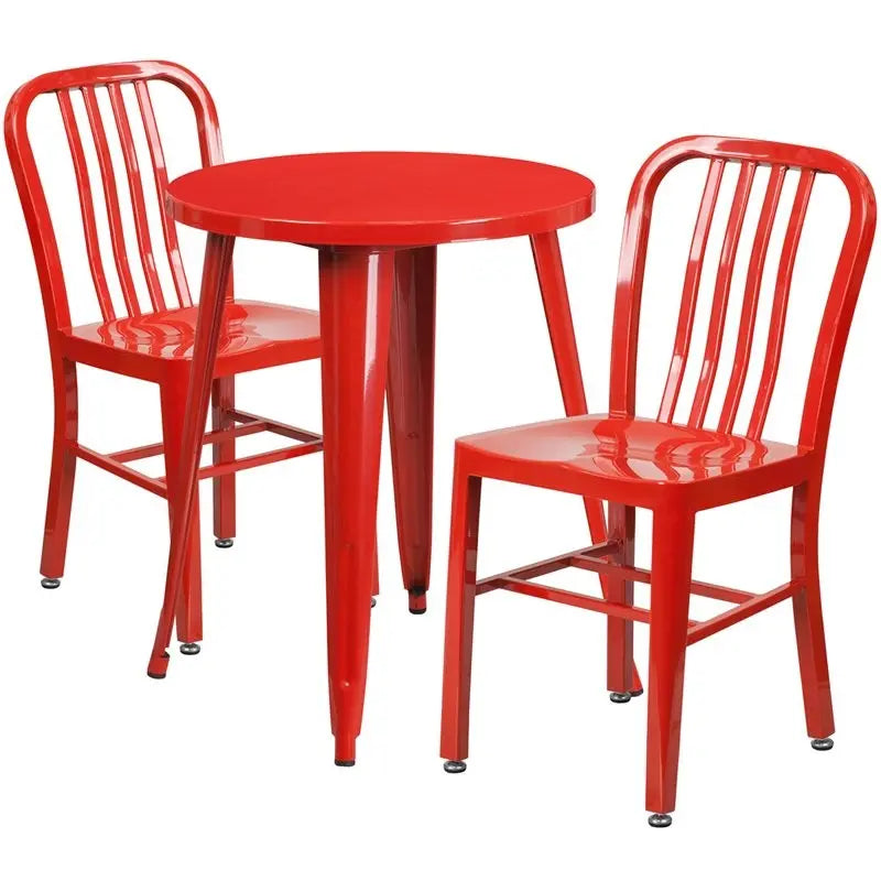 Brimmes 3pcs Round 24'' Red Metal Table w/2 Vertical Slat Back Chairs iHome Studio
