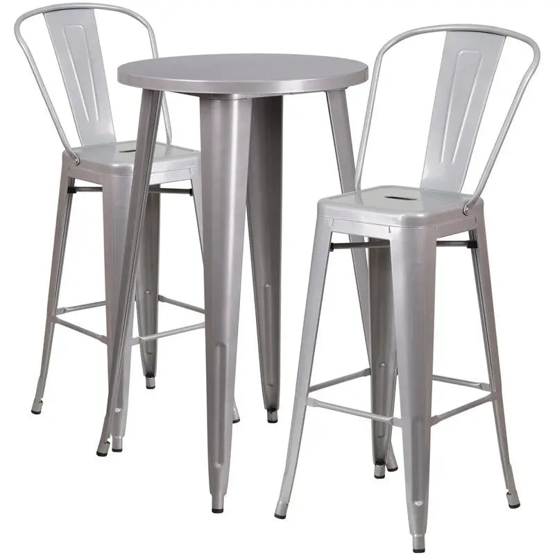 Brimmes 3pcs Round 24'' Silver Metal Table w/2 Cafe Barstool iHome Studio