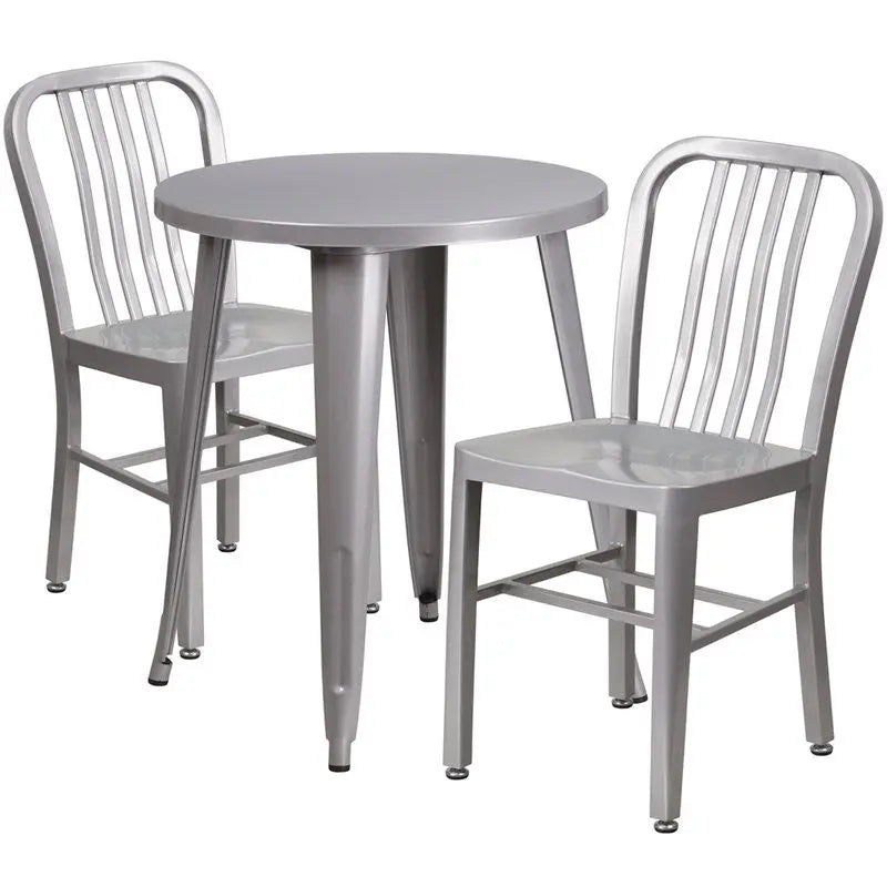 Brimmes 3pcs Round 24'' Silver Metal Table w/2 Vertical Slat Back Chairs iHome Studio