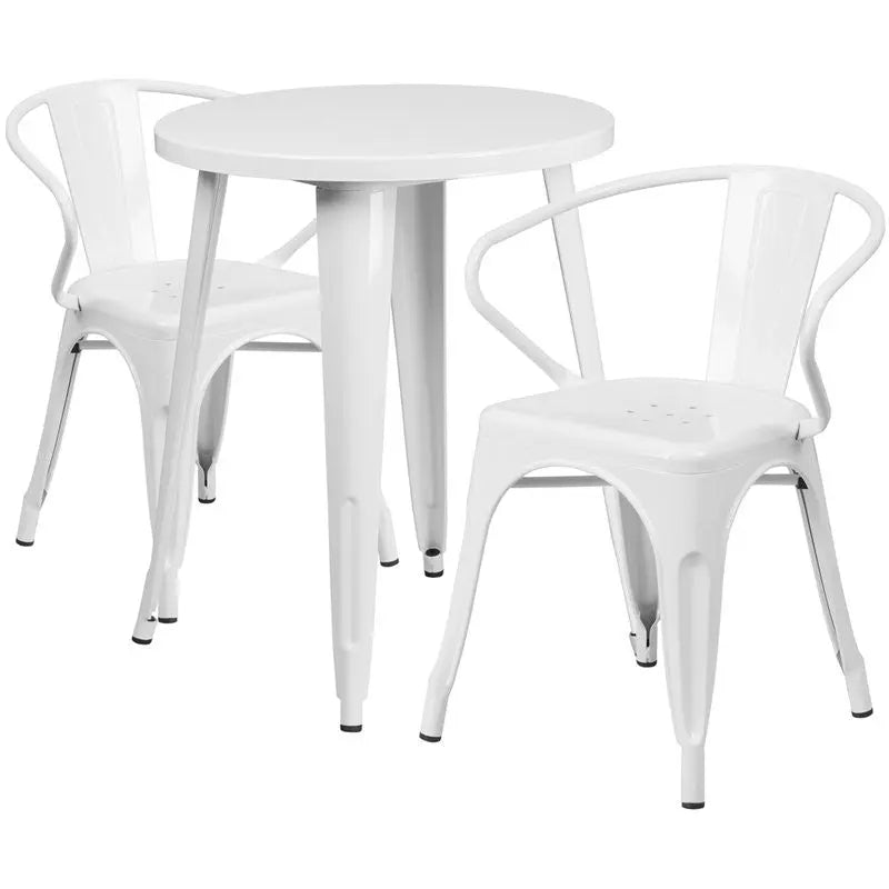 Brimmes 3pcs Round 24'' White Metal Table w/2 Arm Chairs iHome Studio