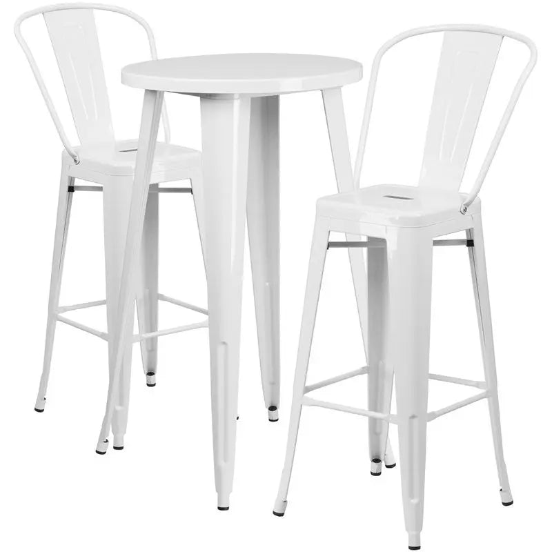 Brimmes 3pcs Round 24'' White Metal Table w/2 Cafe Barstool iHome Studio