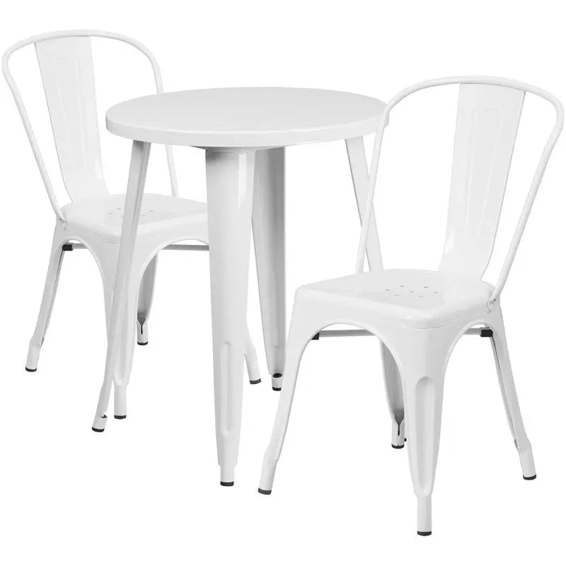 Brimmes 3pcs Round 24'' White Metal Table w/2 Cafe Chairs iHome Studio
