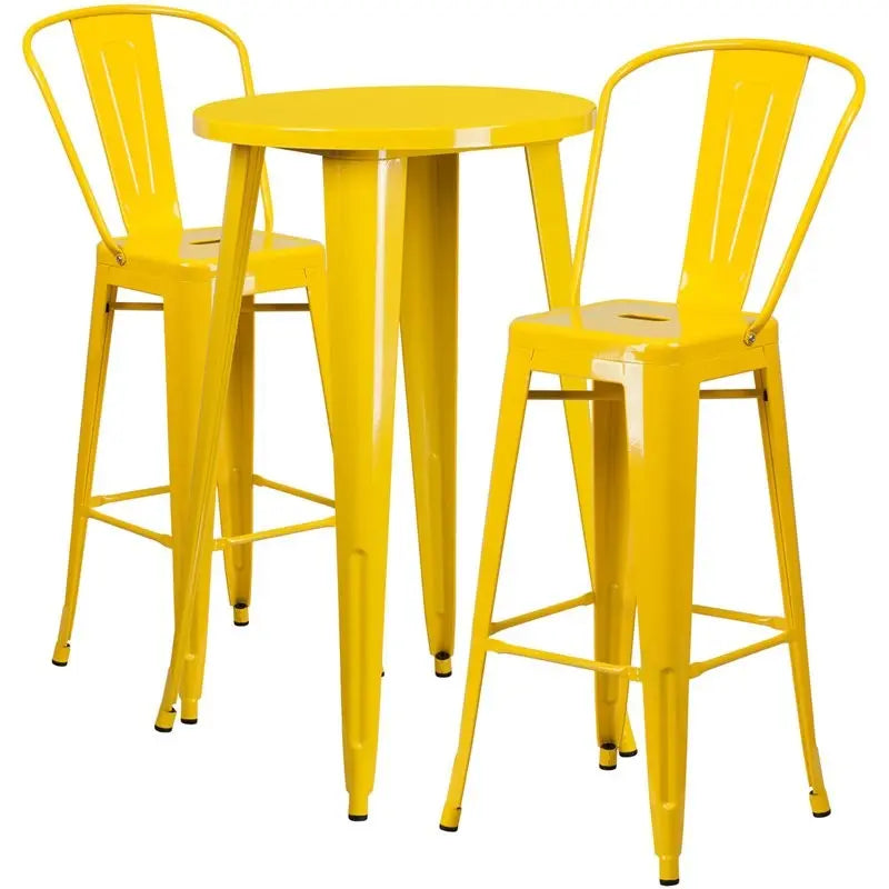 Brimmes 3pcs Round 24'' Yellow Metal Table w/2 Cafe Barstool iHome Studio