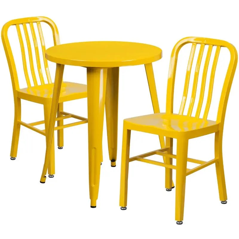 Brimmes 3pcs Round 24'' Yellow Metal Table w/2 Vertical Slat Back Chairs iHome Studio