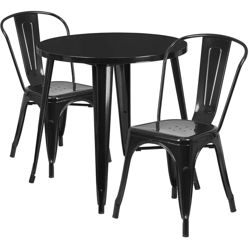 Brimmes 3pcs Round 30'' Black Metal Table w/2 Cafe Chairs iHome Studio