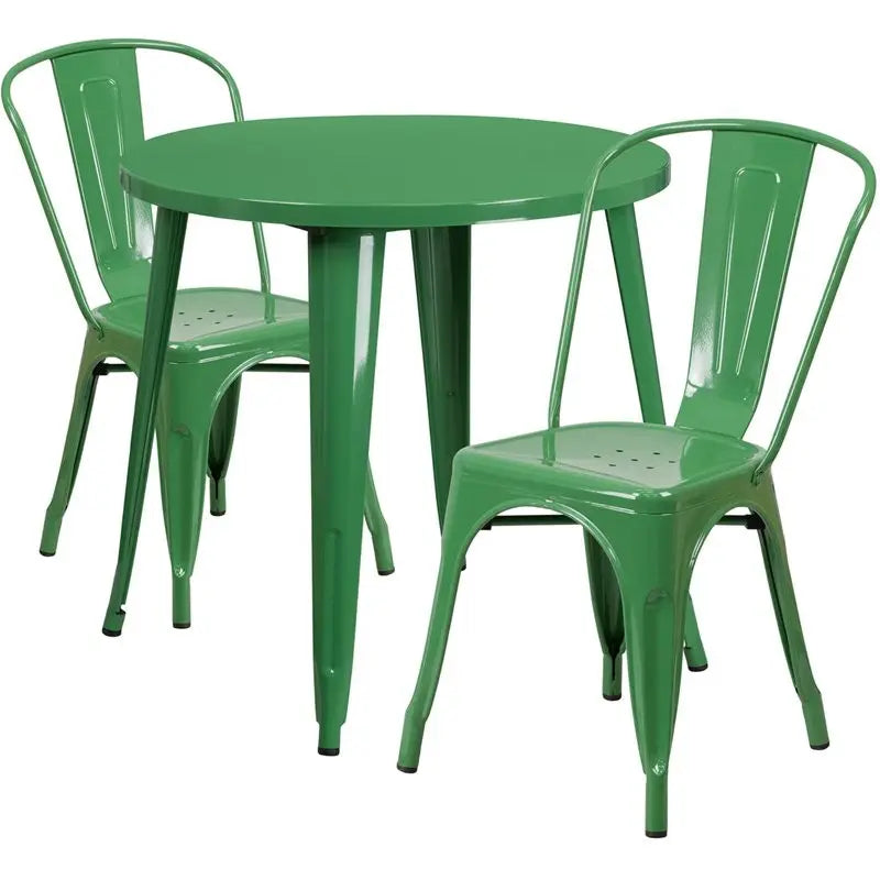 Brimmes 3pcs Round 30'' Green Metal Table w/2 Cafe Chairs iHome Studio