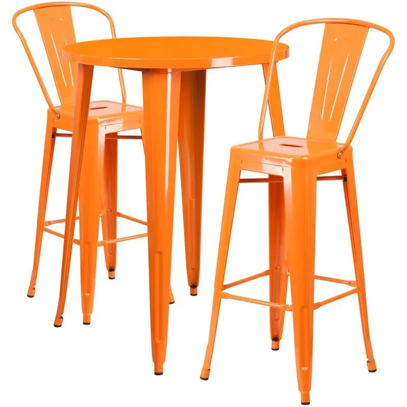 Brimmes 3pcs Round 30'' Orange Metal Table w/2 Cafe Barstool iHome Studio
