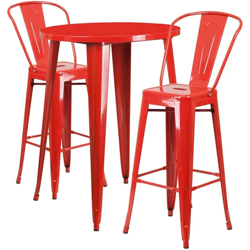 Brimmes 3pcs Round 30'' Red Metal Table w/2 Cafe Barstool iHome Studio