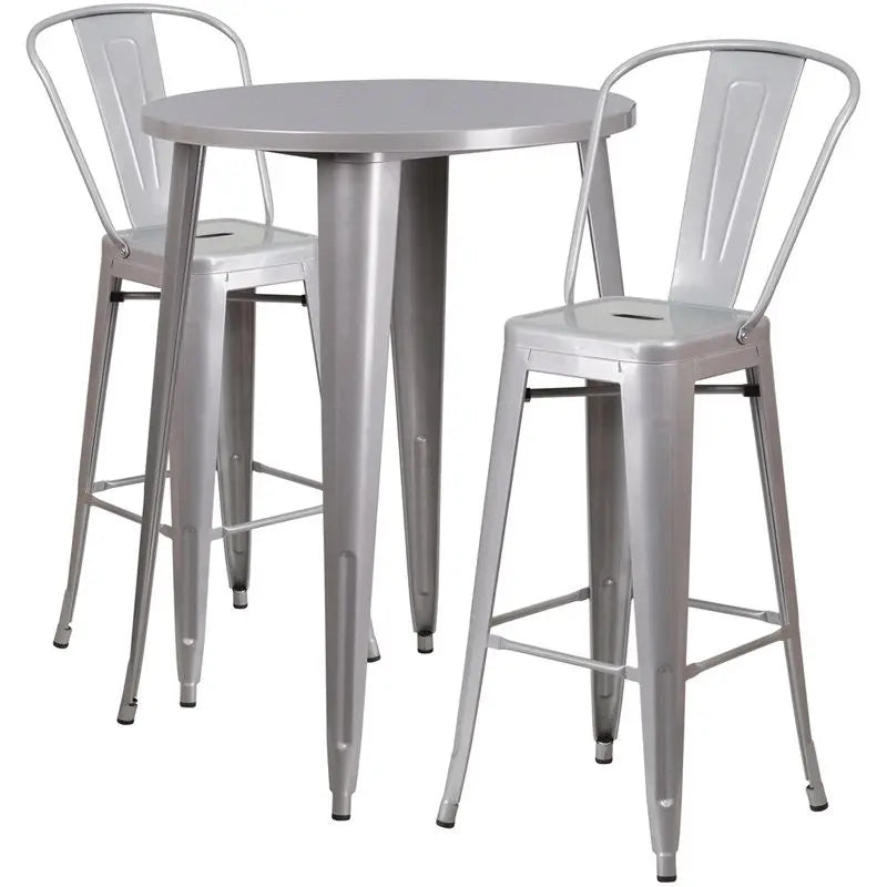 Brimmes 3pcs Round 30'' Silver Metal Table w/2 Cafe Barstool iHome Studio