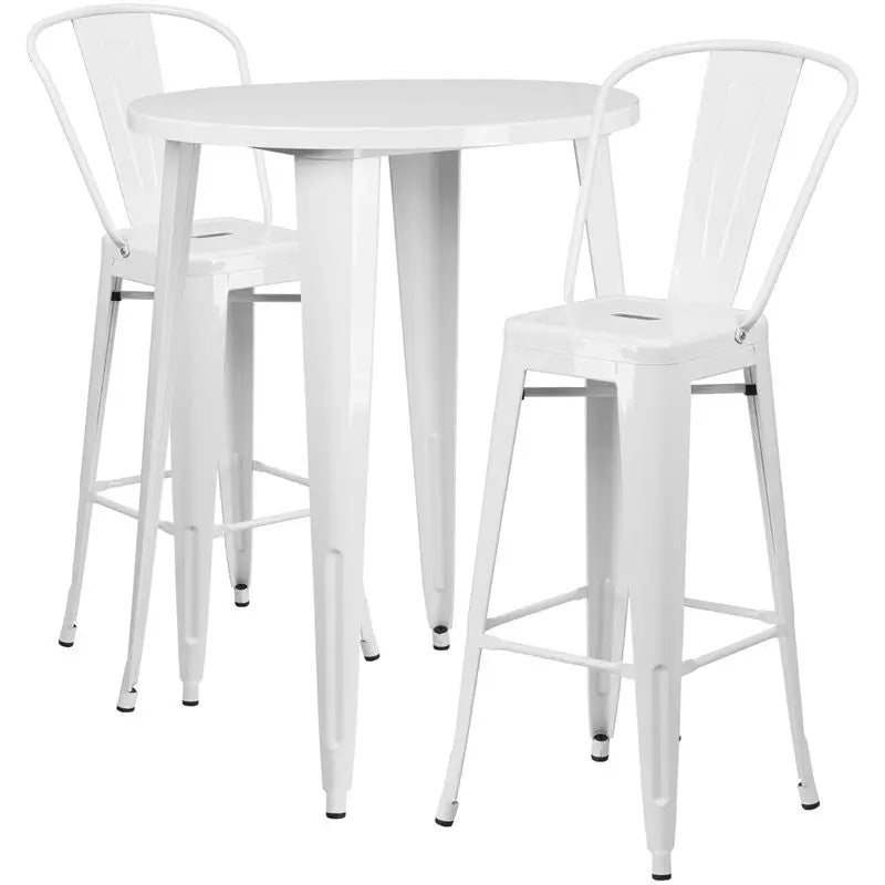 Brimmes 3pcs Round 30'' White Metal Table w/2 Cafe Barstool iHome Studio