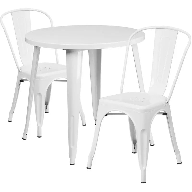 Brimmes 3pcs Round 30'' White Metal Table w/2 Cafe Chairs iHome Studio