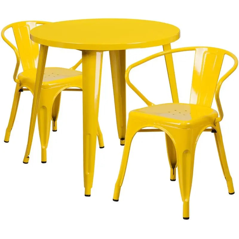 Brimmes 3pcs Round 30'' Yellow Metal Table w/2 Arm Chairs iHome Studio