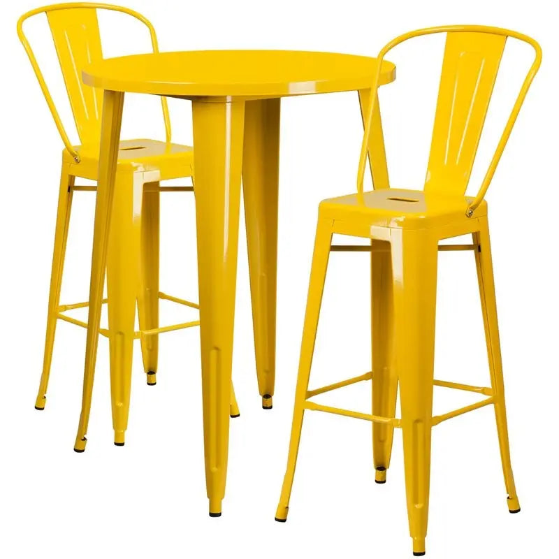Brimmes 3pcs Round 30'' Yellow Metal Table w/2 Cafe Barstool iHome Studio