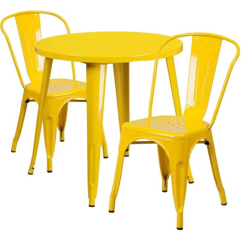 Brimmes 3pcs Round 30'' Yellow Metal Table w/2 Cafe Chairs iHome Studio